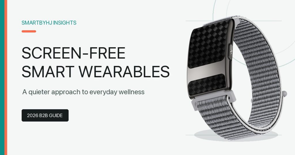 Screen-free smart wearable with woven strap for low-distraction wellness tracking