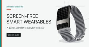 Screen-free smart wearable with woven strap for low-distraction wellness tracking